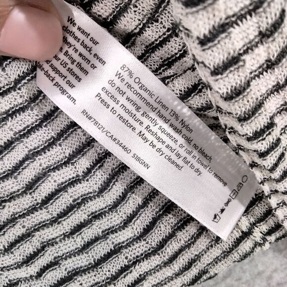 Eileen Fisher Sweater Womens Small Cardigan Linen Black White Striped Open Front - Picture 8 of 12